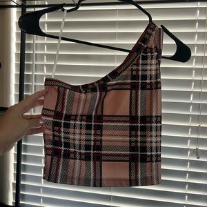 Plaid one shoulder crop top